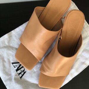 Zara Tan Leather Mules